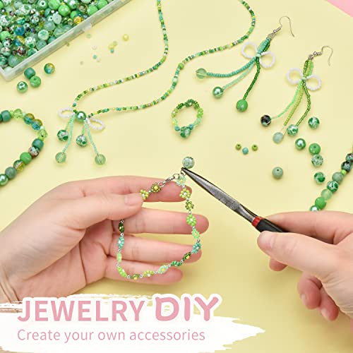 Image of Chartreuse Glass Beads for Jewelry Making - Assorted Round, Seed, Bicone Crystal, Rondelle & Rock Stone Beads - 2-4mm, 4mm, 6x8mm - DIY