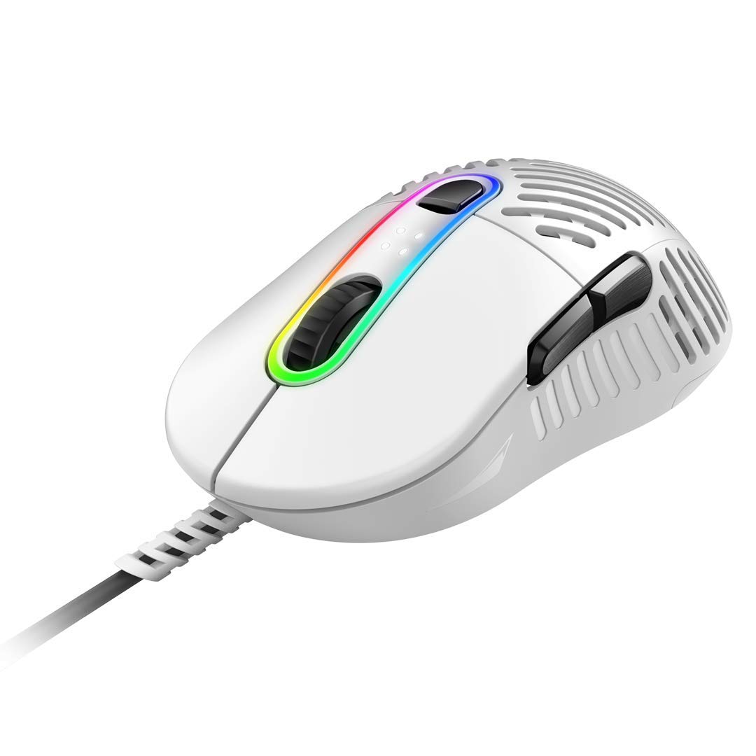 MountainMakalu 67 Gaming PC Mouse - Ergonomic RGB with PixArt PAW3370 Sensor - Light PTFE Cable Mouse for Computer (White)