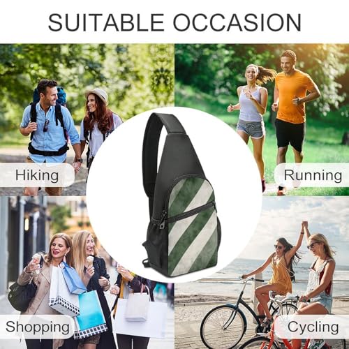 Sling Bag para Hombre y Mujer Verde con Rayas Diagonales miniatura 5