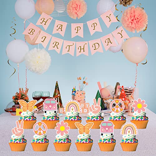 48Pcs Hippie Party Cupcake Toppers For Two Groovy Birthday Party Decorations Boho Rainbow Party Decorate #TOP5