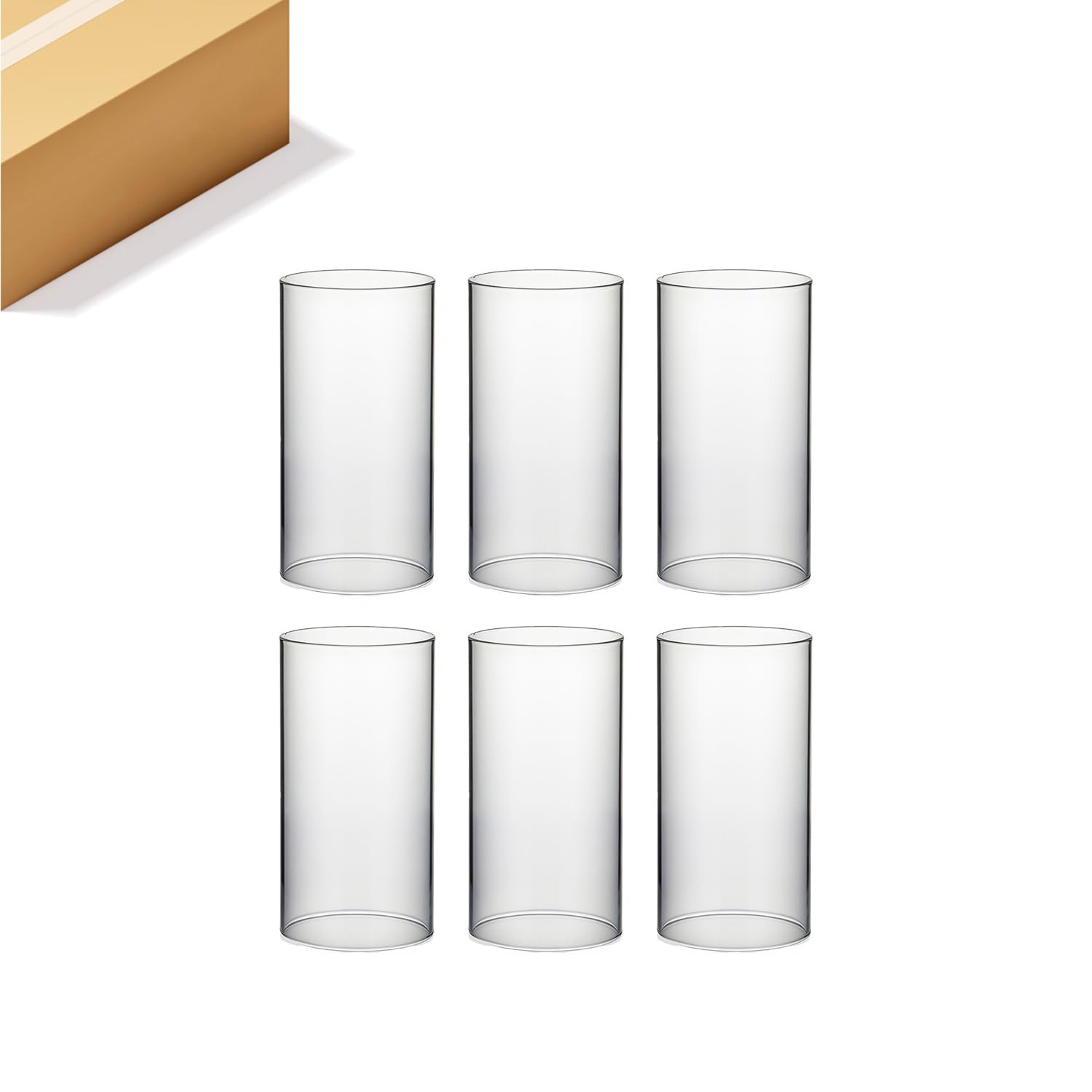 WGVI Hurricane Candle Holder Sleeve, Wide 3.5", Height 8", Clear Glass Cylinder Candleholder, Chimney Tube, Open Ended Candle Shade, 6 Pieces Bulk