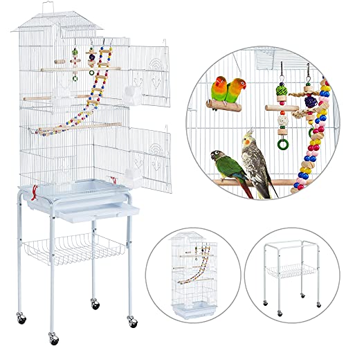 image for Yaheetech Large Roof Top Budgie Cage Bird Cage with Stand Rolling Meta