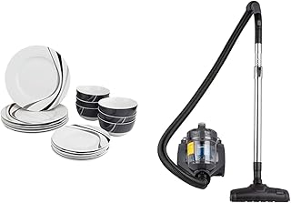 Amazon Basics Service de table 18 pièces - Tourbillon, pour 6 personnes & 15KC-71EU4 Aspirateur sans Sac à Cylindre, Puissant pour Sols Durs et Tapis, Filtre Hepa, Compact et Léger, 700 W, 1,5 L