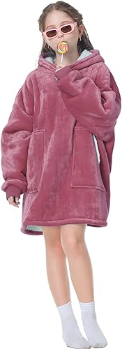 Miniatura 6 de Kipswiza Manta de gran tamaño, suave y cálida, de forro polar, sudadera con capucha grande y gruesa para adultos, mujeres y hombres, E (rosa