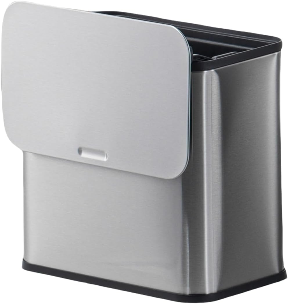 1.3 Gallon Stainless Steel Hanging Trash Can with Lid, Wall-Mount or Freestanding Waste Bin for Kitchen, Bathroom, or Office, Compact Odor-Control Compost Bin with Removable Inner Bucket and Charcoal