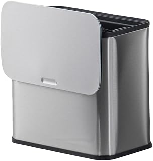 1.3 Gallon Stainless Steel Hanging Trash Can with Lid, Wall-Mount or Freestanding Waste Bin for Kitchen, Bathroom, or Office, Compact Odor-Control Compost Bin with Removable Inner Bucket and Charcoal