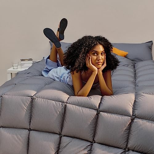 Bevink Feather Down Comforter Twin Size, Luxurious Heavyweight Duvet Insert Grey Fluffy,Ultra-Soft Down Proof Fabric,Winter Warm Quilted Bed Comforter with Loops (68x90in) by Bevink - Image 5