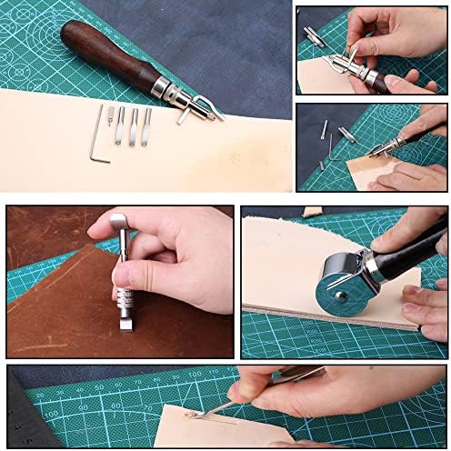 285 Pcs Leather Tool Set, Leather Craft Kit with Wood Leather Craft Tools Holder, Leather Working Kits Supplies, Sewing Tools for Leather Working Stitching Carpet Repair Craft Making