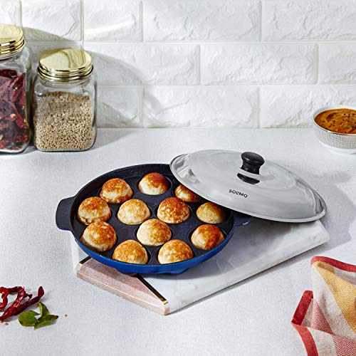 Image of Amazon Brand - Solimo Non-Stick 12 Cavity Appam Patra with Stainless Steel Lid