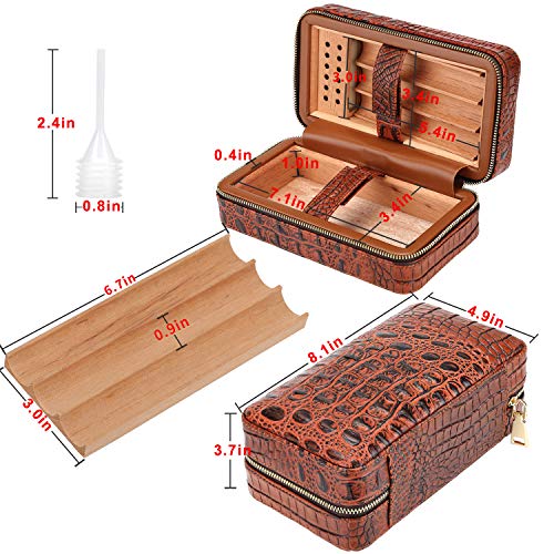 Cigar Humidor Case Cedar Wood Portable Lined Genuine Leather Case with Humidifier, Travel Humidor Crocodile Leather Case for 6 Cigars