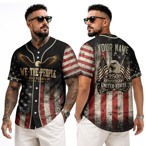 Personalized USA 250 Baseball Jersey for Men Women Youth Kids, Custom 250th Anniversary Button Down Shirt for Men, Celebration Family Matching Patriotic Jersey Outfits