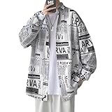 [Sakunaca] シャツ 長袖 ブラウス 男女兼用 春秋 ヴィンテージ 英字新聞柄 オーバーサイズ ドロップショルダー カジュアル ストリート 総柄 ドレスシャツ インナー ワイドシルエット さらさら ゆったり 柔らかい 通気性