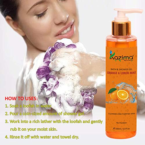Image of KAZIMA Orange & Lemon Mint Bath Shower Gel & Luxury Body Wash with Vitamins C (200ML) (Free From Parabens)