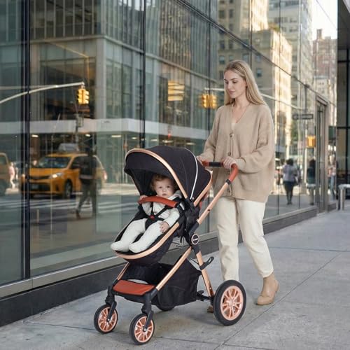 Image of Cochildor DuraFlex 2 in 1 Baby Stroller, Foldable Travel Stroller | Infant Stroller for Newborn to Toddler, Compact Stroller with Reversible Seat, All-Terrain Wheels, UPF 50+ Canopy, Black