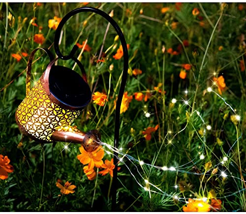 2Pack Solar Garden Lights Outdoor Hanging Solar Lantern Watering Cans With Shepherd Hook For Patio Yard Lawn Decorations Warm Leds #TOP2