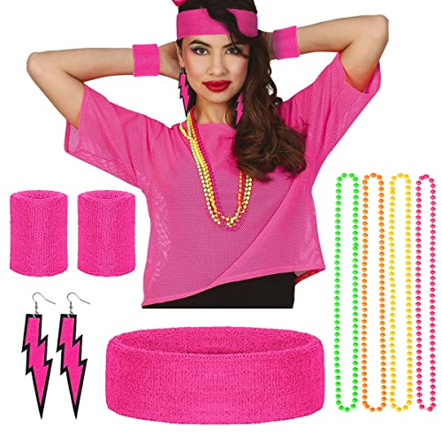 Humairc Halloween Kostüm Damen 80er Jahre Outfit Damen Mädchen Neon Netz...