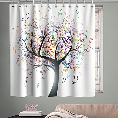 Colorful Abstract Note Musical As Leaves Theme Fabric Music Life Tree Shower Curtain Sets Bathroom Black And White Decor With Hooks Waterproof Washable 72 X 72 Inches Purple Black And White #TOP1