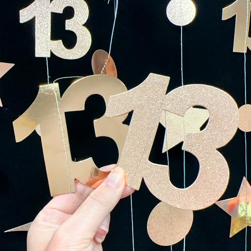 Image of Champagne Gold 13th Birthday Decorations Number 13 Circle Dot Twinkle Star Garland Glitter Streamer Banner Backdrop Girls Boys Cheers to 13 Years Old Birthday Official Teenager Party Supplies