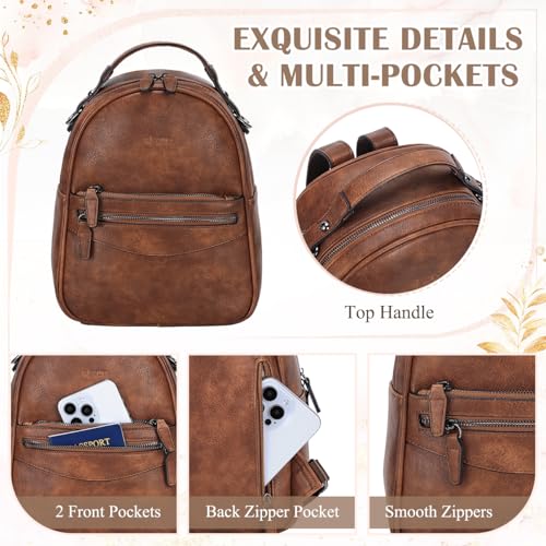 Image of RAVUO Mini Backpack Purse for Women, Cute Convertible Leather Handbag Multipurpose Shoulder Bags Travel Daypack 3 Ways to Carry,Brown