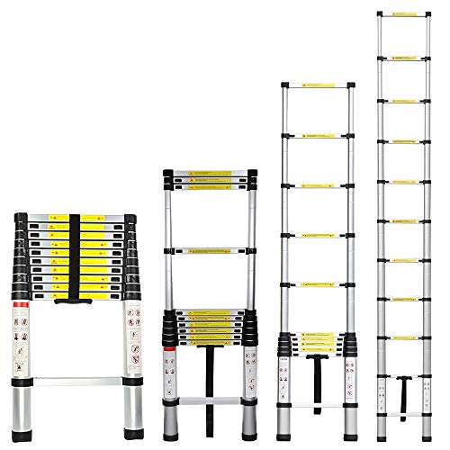 GreenWise 10.5 Ft Portable Aluminum Telescoping Extension Ladder, EN131 Standard, 330lbs Capacity