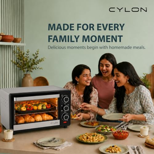 Image of CYLON OvenPro Multi-Function 28 Litre OTG for Kitchen | 1500W Oven Toaster Griller with Rotisserie, Adjustable Temperature & Timer | Bake, Grill & Toast, Oven for Baking - Silver