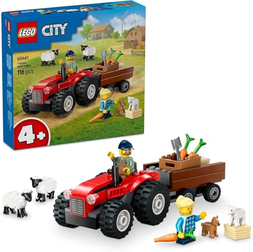 City Trattore Rosso da Fattoria con Rimorchio e Pecora + Pala Meccanica Gialla per Costruzione 4+ Anni Ragazzi e Ragazze - Scuola Materna 60461 + 60450 - Lego - Immagine 1