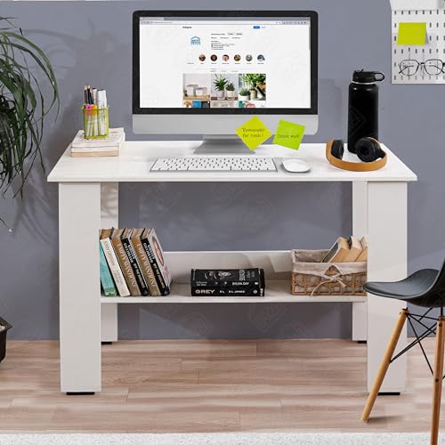 Image of About Space Study Table | Multipurpose Office Desk | Tables for Students & Adults | Engineered Wood Drawing Table | Table with Storage| Computer Table | Writing Table - (L90 x B50 x H78.5 cm - White)