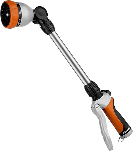 RESTMO Varita de riego de metal, varita de manguera de jardín resistente con cabezal giratorio de 180, boquilla de manguera de 16 pulgadas con 7