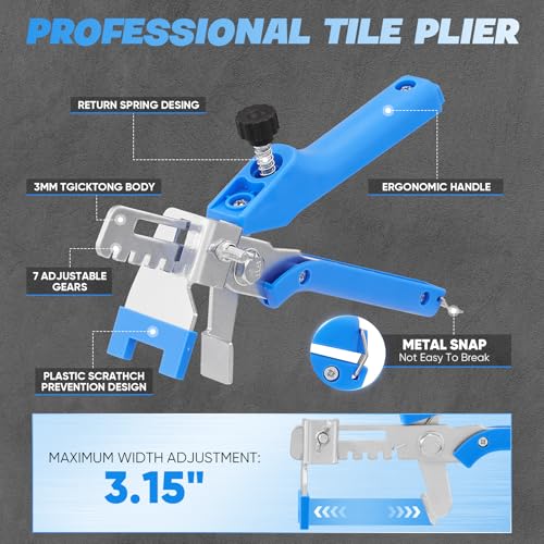Saker Tile Leveling System 1/8 Inch with Tile Plier, 500pcs Tile Leveler Spacers Clips and 100pcs Reusable Wedges for Wall/Floor Tile Adjustment, Tile Tools Set for Ceramic Tile Stone Installation - Image 4