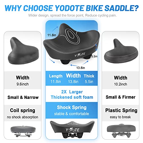 Yodote Oversized Bike Seat - Extra Wide Bicycle Seat Wing Ergonomic Design Gel Comfortable Memory Foam Bike Saddle Replacement For Peloton Bike, Stationary Bike, Road Bike, Cruiser And Exercise Bike #TOP3