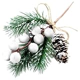 Lot de 10 Branche de Sapin Pomme de Pin Decorative Artificiel, Baies de Houx Blanches Arti...