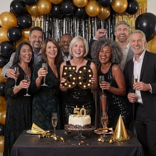 Image of Black 50th Birthday Decorations for Him Her, LED Light Up Numbers 50 Sign Battery-Operated Light-Up Party Decoration 50th birthday gifts for Him ZJDZTK