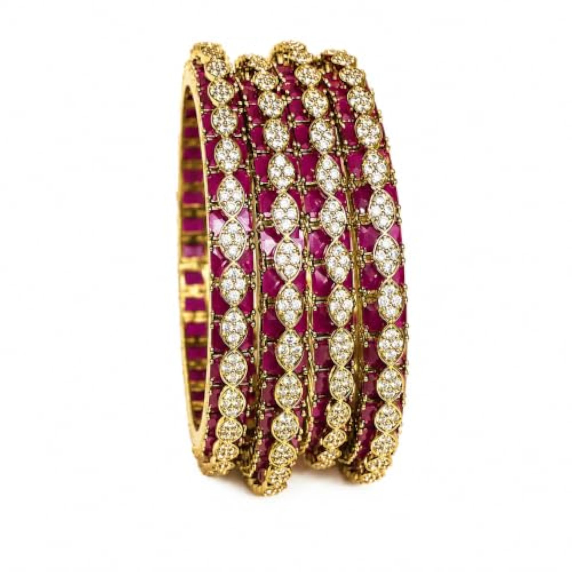 Charming American Diamond Victorian Finish Ruby Pink Bangles Set, Pack of 4