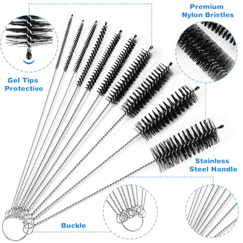Image of Ixiaoyoo 11 Pcs Cleaning Brushes Set, 8 Inch + 60 Inch Cleaner Brushes | Black Nylon Brushes Kit for Bottles, Tumbler, Sippy Cups, Pet Waterers, Drinking Straws, Pipes, Sink Drain, Fish Tank, Hose