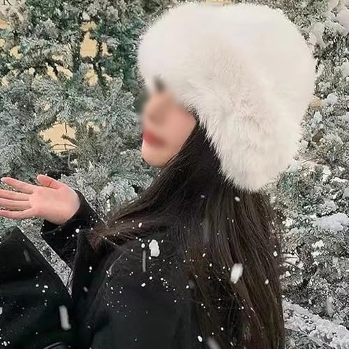 Gorro peludo de invierno beige para mujer miniatura 3