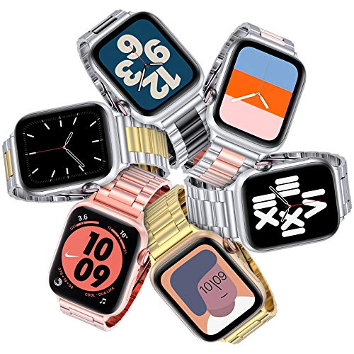 Image of EPULY Compatible with Apple Watch Band 42mm 44mm 45mm 38mm 40mm 41mm, Business Stainless Steel Metal Wristband for iWatch SE Series 7 6 5 4 3 2 1 for Men Women (Silver+Gold, 45mm 44mm 42mm)