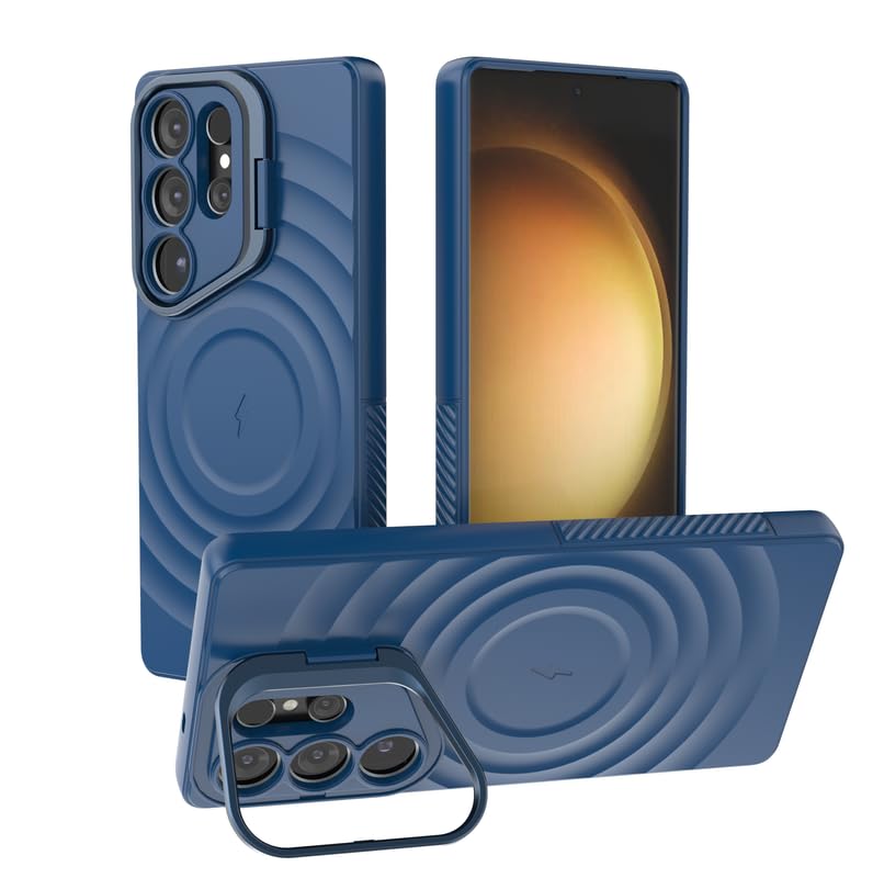 Image of LuxuryKase Shockproof Case for Samsung Galaxy S25 Ultra | Ripple Pattern | Camera Protection | Inner Velvet Fabric Lining | Protective Cover with Enhanced Grip & Wireless Charging Support - Blue