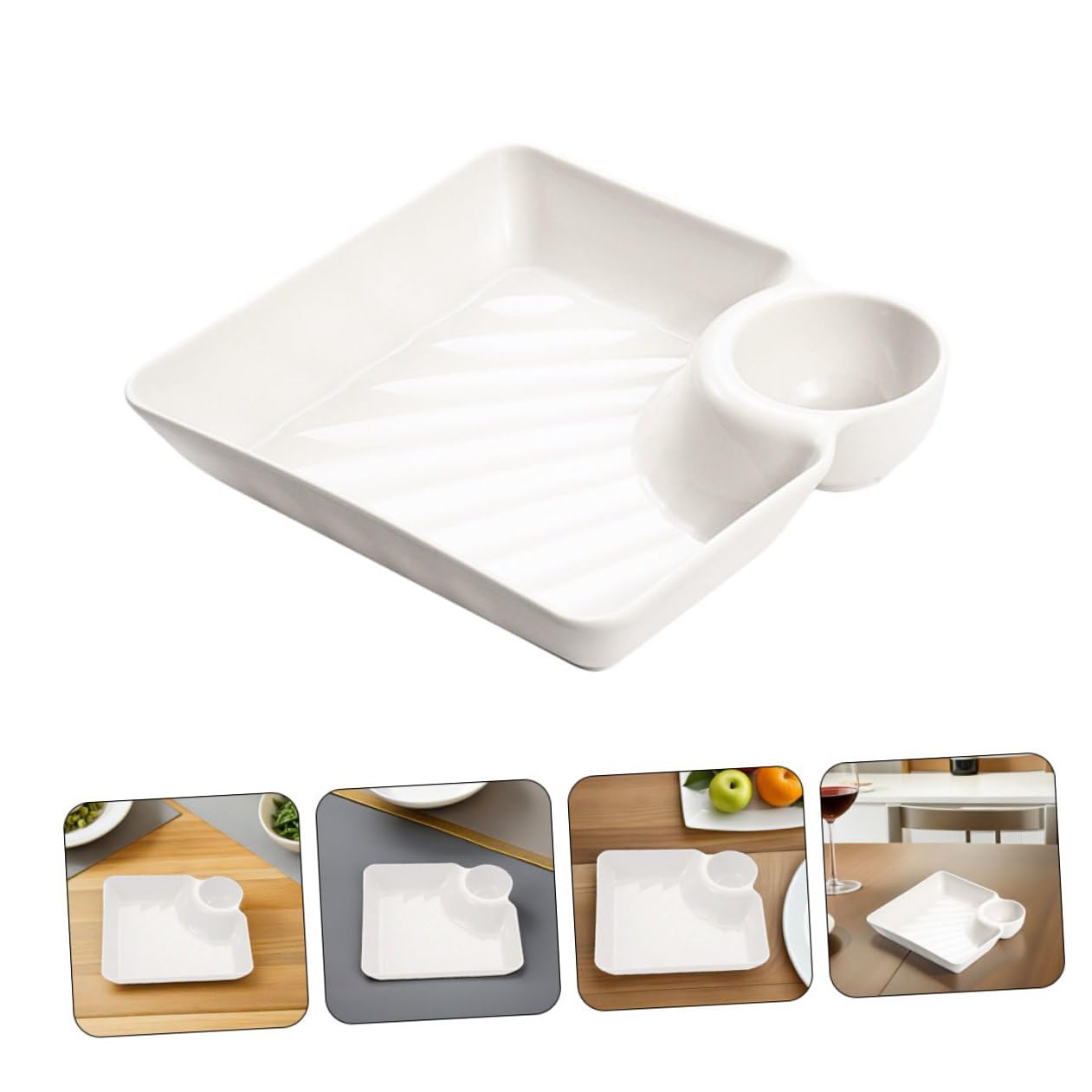 BESPORTBLE Set 6 Pezzi Piatti Portata Divisibili in Pp Bianco per Antipasti con Scomparto per Salsa, Facili da Pulire e Riutilizzabili per Cucina Domestica