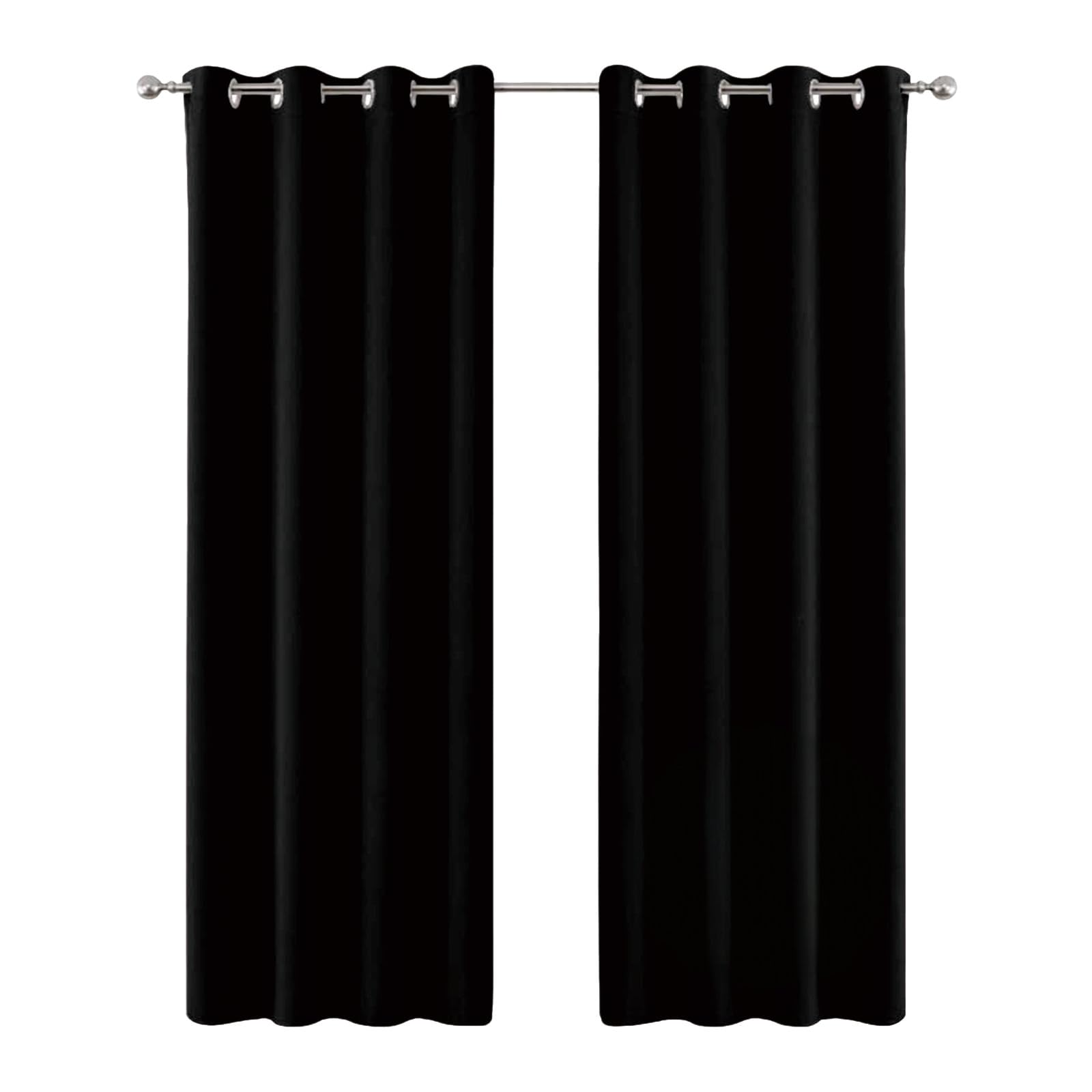 Cortinas Salon Modernas 70 x 275 cm Aislantes de Frío y Calor Reducción de Luz y Mayor Privacidad, con Bloqueo de Rayos UV, Blackout Curtains con Ojales para Puerta, Negro