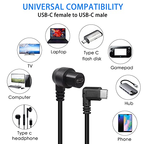 Cable USB C de ángulo para salpicadero, extensión estanca tipo C 2.0 para coche 7