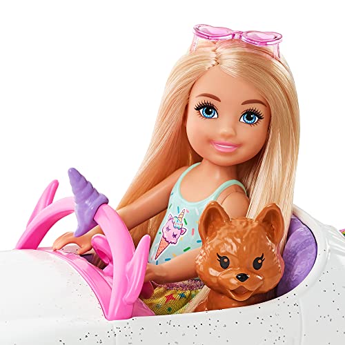 Barbie Club Chelsea Doll (6-Inch Blonde) with Open-Top Rainbow Unicorn-Themed Car, Pet Puppy, Sticker Sheet… - Image 6