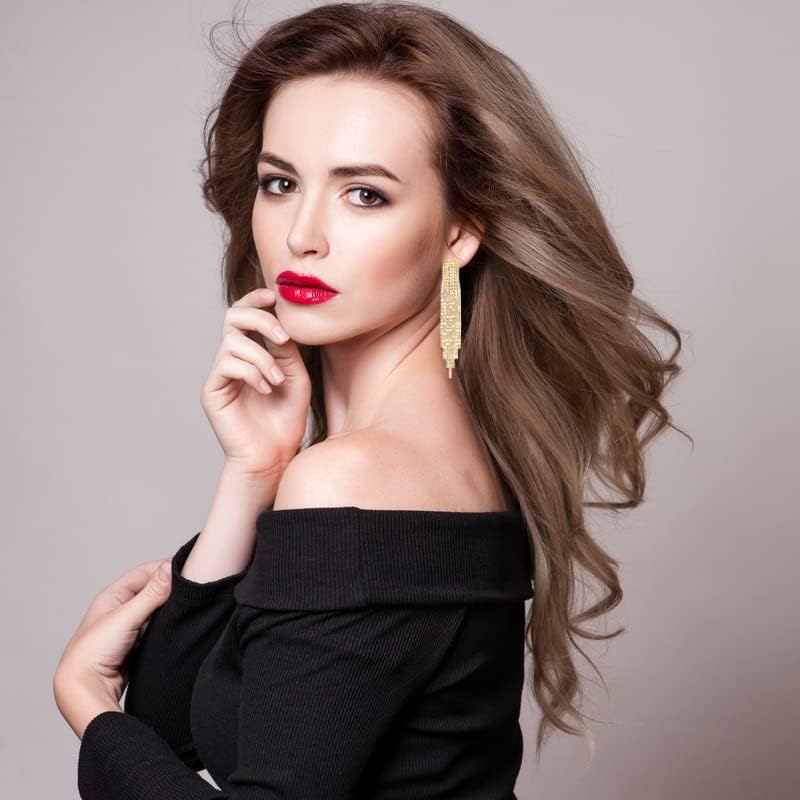 Chandelier Rhinestone Earrings for women,Long Earrings Dangle Dangling Bling Earring Crystal Rhinestone Statement Drop Tassels rhombus Earrings for Prom Fashion Jewelry - Image 2