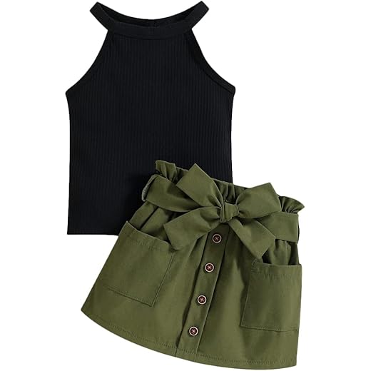 Girls Slim Fit Blouse + Skirt Set Black