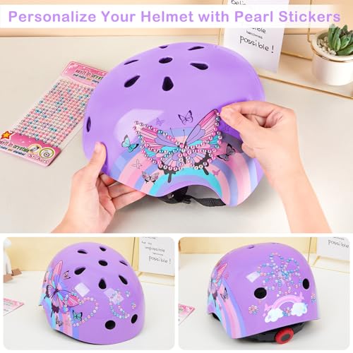Image of Kids Bike Helmet Adjustable Youth Toddler Helmet with DIY Stickers for Girls Age 3-5-8-14 Years for Bicycle Scooter Skateboard Roller Skating
