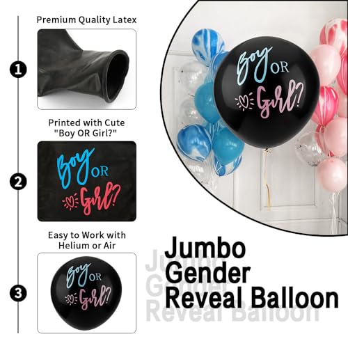 Image of Gender Reveal Balloon, 36 Inch Black Gender Reveal Balloon with Blue and Pink Heart Shape Confetti Big Boy or Girl Balloon Kit for Baby Genders Reveal Ideas Party Decorations Baby Shower Party Supplie