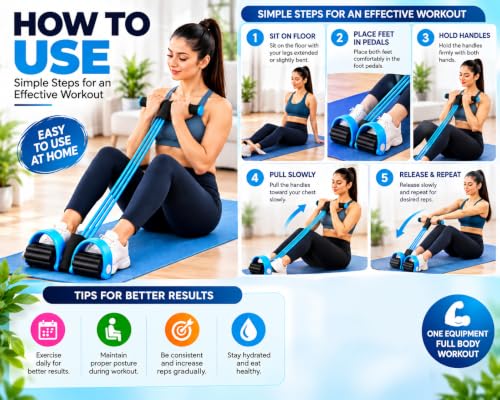 Image of Resistance Band with Pedal for Home Workout, Yoga Pedal Puller with 4 Tube Elastic Bands, Full Body Exercise Equipment for Arms, Legs, Abs, Back & Strength Training for Men & Women
