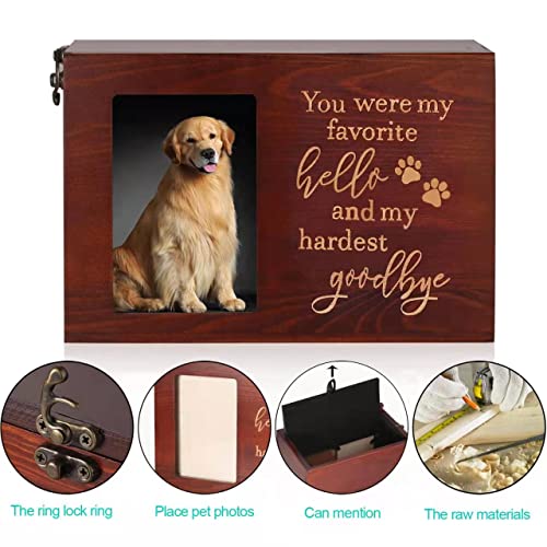 Dgdcdv Pet Memorial Urns For Dog Or Cat Ashes, Large Wooden Funeral Cremation Urns With Photo Frame, Memorial Keepsake Memory Box With Black Flannel As Lining, Loss Pet Memorial Remembrance Gift #TOP2
