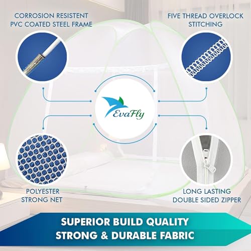 Image of Evafly Mosquito Net for Double Bed | Heart Design (Limited Edition) | King Size Foldable Machardani | Polyester 30GSM Strong Net | PVC Coated Corrosion Resistant Steel Wire - Green