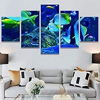 SIGNWIN 5 Panel Canvas Wall Art Group Jellyfish Marine Life Multicolor Photography Realism Tropical Ultra Whimsical for Home Decorations Ready to Hang - 60