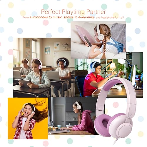 Image of FINGERS HappyHertz Wired Headphones for Kids (85 dB Volume Limit Safe Sound, Super-Soft Cushions, Foldable Design, Tangle-Free Cable, Perfect for Music, Learning & Fun) - Blush Pink